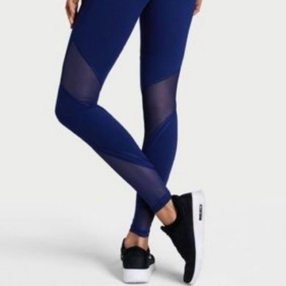 VSX Sport Knockout Leggings Womens Small Blue Mesh Panels Waistband Pocket - Picture 2 of 12